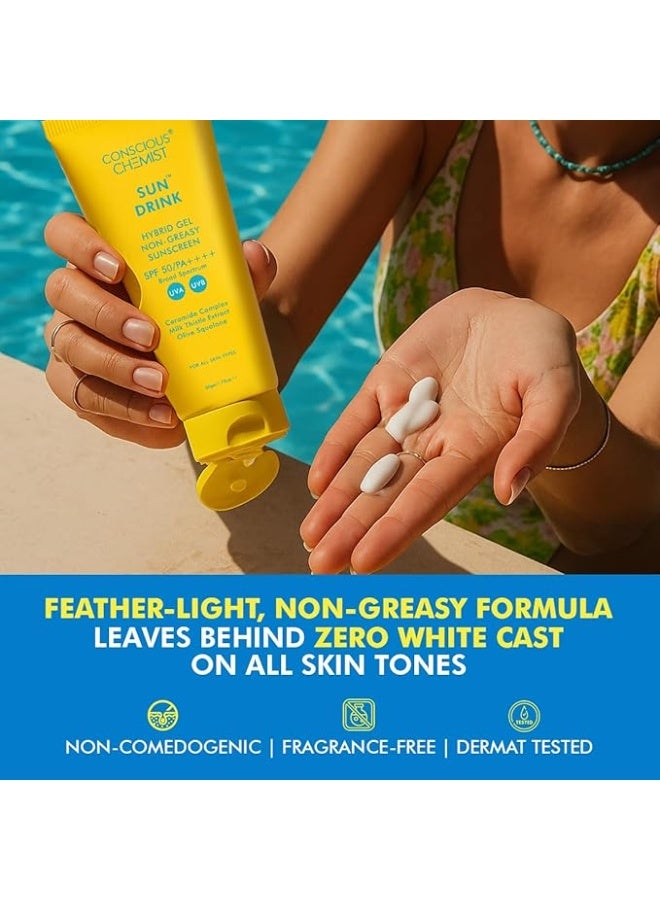 CONSCIOUS CHEMIST Sun Drink Hybrid Gel Non Greasy Sunscreen SPF 50+ PA+++, 50G - Image 4