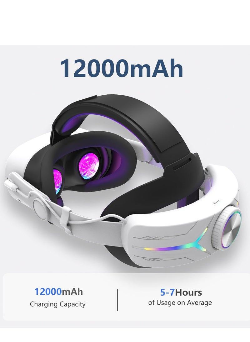 12000mah Rechargeable Battery Head Strap Compatible with Meta Quest 3/3S Headband VR Accessory With RGB Light - Image 3