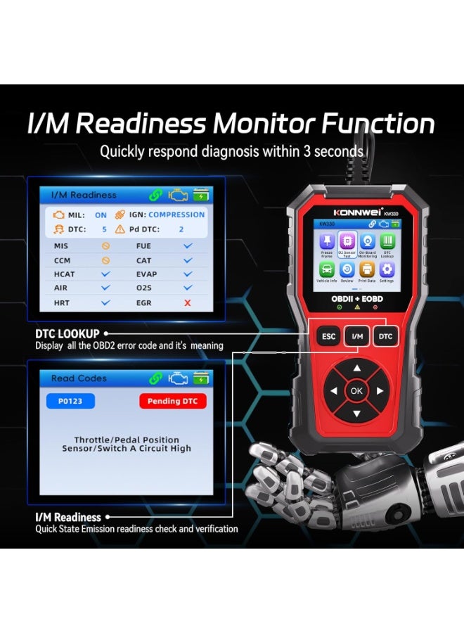 كونوي أداة التشخيص والمسح الضوئي KONNWEI OBD2 KW330، قارئ رموز محرك السيارة المزود باختبار جهد البطارية، وتدفق البيانات المباشر، وإطار التجميد، وأداة تشخيص ومسح ضوئي للسيارات لجميع سيارات OBDII المصنعة منذ عام 1996 - Image 4
