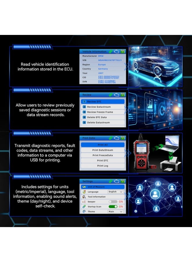 كونوي أداة التشخيص والمسح الضوئي KONNWEI OBD2 KW330، قارئ رموز محرك السيارة المزود باختبار جهد البطارية، وتدفق البيانات المباشر، وإطار التجميد، وأداة تشخيص ومسح ضوئي للسيارات لجميع سيارات OBDII المصنعة منذ عام 1996 - Image 3