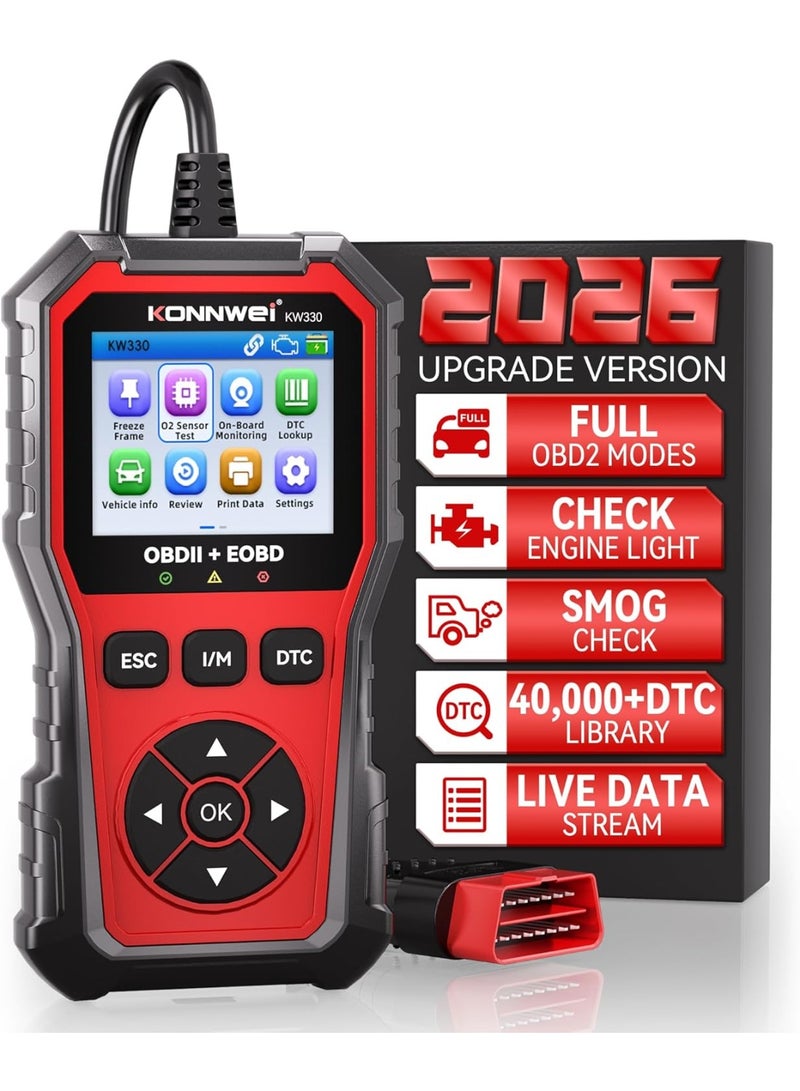 كونوي أداة التشخيص والمسح الضوئي KONNWEI OBD2 KW330، قارئ رموز محرك السيارة المزود باختبار جهد البطارية، وتدفق البيانات المباشر، وإطار التجميد، وأداة تشخيص ومسح ضوئي للسيارات لجميع سيارات OBDII المصنعة منذ عام 1996 - Image 1