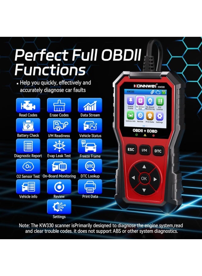 كونوي أداة التشخيص والمسح الضوئي KONNWEI OBD2 KW330، قارئ رموز محرك السيارة المزود باختبار جهد البطارية، وتدفق البيانات المباشر، وإطار التجميد، وأداة تشخيص ومسح ضوئي للسيارات لجميع سيارات OBDII المصنعة منذ عام 1996 - Image 2