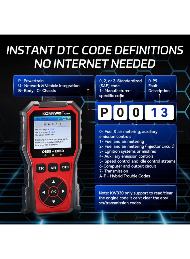 كونوي أداة التشخيص والمسح الضوئي KONNWEI OBD2 KW330، قارئ رموز محرك السيارة المزود باختبار جهد البطارية، وتدفق البيانات المباشر، وإطار التجميد، وأداة تشخيص ومسح ضوئي للسيارات لجميع سيارات OBDII المصنعة منذ عام 1996 - Image 5