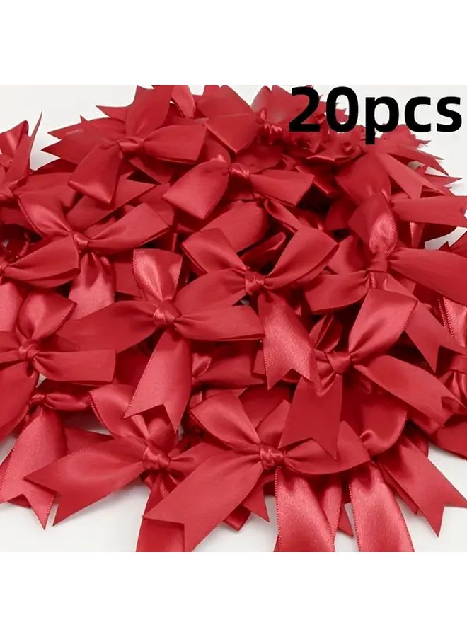 Red Satin Ribbon Bows 20pcs For Gift Wrapping Wedding Decor DIY Crafts - Image 1