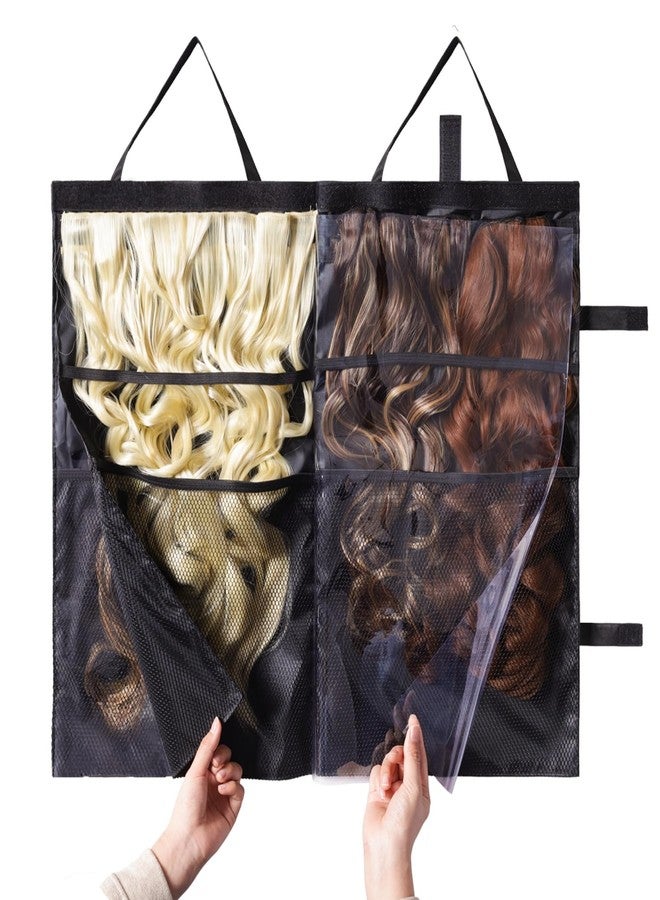 JCWPVA Travel-Friendly Halo Hair Extensions Holder Bag - Lightweight, Easy Fold, PVC Film And Fine Lining Prevents Wig Frizzy, Portable Wig Storage Hanger for Multiple Hairpieces (Black) - Image 1