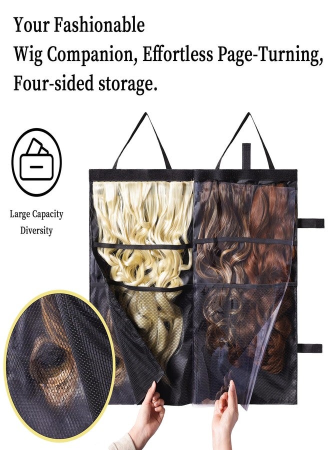 JCWPVA Travel-Friendly Halo Hair Extensions Holder Bag - Lightweight, Easy Fold, PVC Film And Fine Lining Prevents Wig Frizzy, Portable Wig Storage Hanger for Multiple Hairpieces (Black) - Image 3