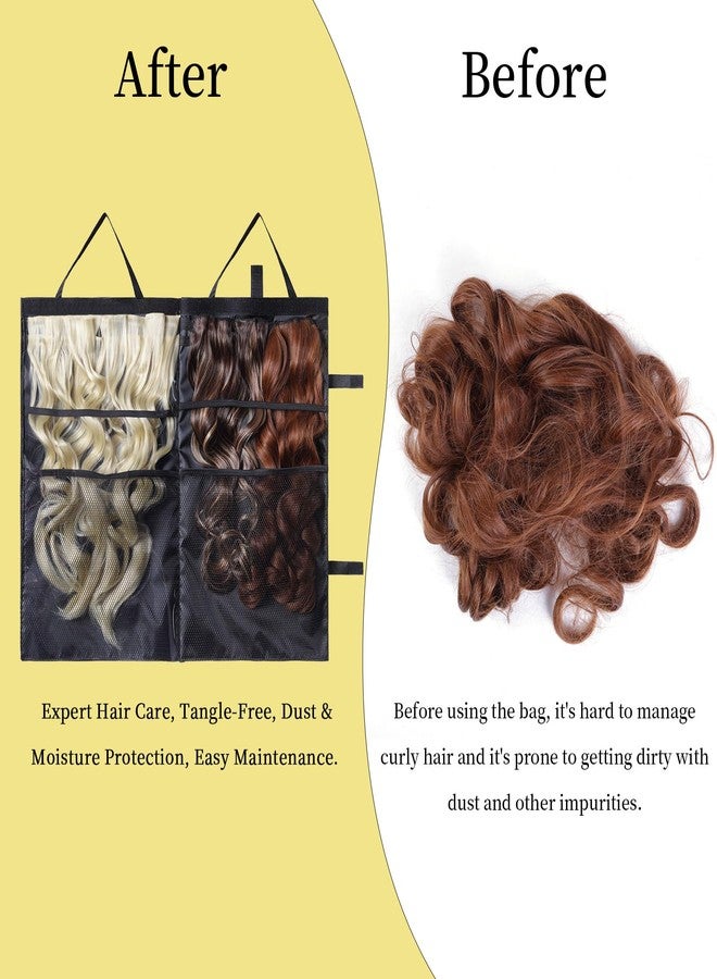 JCWPVA Travel-Friendly Halo Hair Extensions Holder Bag - Lightweight, Easy Fold, PVC Film And Fine Lining Prevents Wig Frizzy, Portable Wig Storage Hanger for Multiple Hairpieces (Black) - Image 5