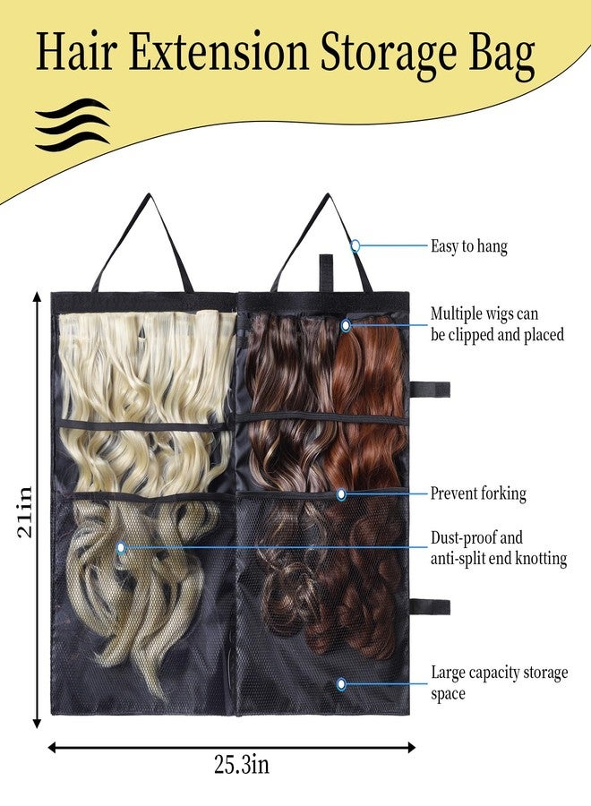 JCWPVA Travel-Friendly Halo Hair Extensions Holder Bag - Lightweight, Easy Fold, PVC Film And Fine Lining Prevents Wig Frizzy, Portable Wig Storage Hanger for Multiple Hairpieces (Black) - Image 2