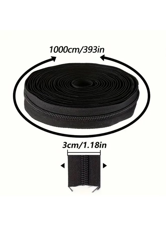 Nylon Coil Zipper Continuous Roll Black 393.7 Inches Long With 20 Zipper Sliders - Image 3
