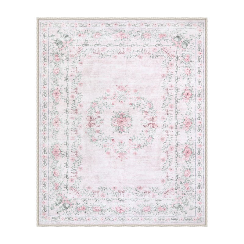 Wonnitar Floral Bow Print 8x10 Area Rugs, Washable Pink Rugs for Bedroom Girls, Boho Ultra-Thin Soft Non Slip Carpet for Nursery Living Room Kids Room Classroom Decor, Light Pink - Image 2