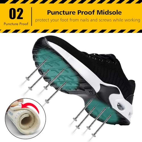 Tinefiy Steel Toe Shoes for Women Lightweight Safety Shoes Comfortable Slip Resistant Indestructible Shoe Womens Puncture Proof Work Shoe Size 5 - Image 4