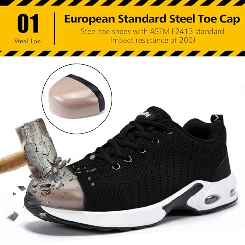 Tinefiy Steel Toe Shoes for Women Lightweight Safety Shoes Comfortable Slip Resistant Indestructible Shoe Womens Puncture Proof Work Shoe Size 5 - Image 3