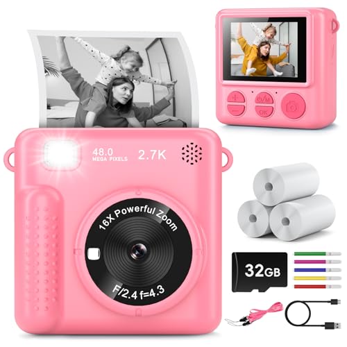 GREENKINDER Kids Camera Instant Print Christmas Birthday Gifts for Girls Boys Age 312HD Selfie Kids Digital Camera Portable Travel Toy for 3 4 5 6 7 8 9 10 Year Old Girls Pink - Image 1