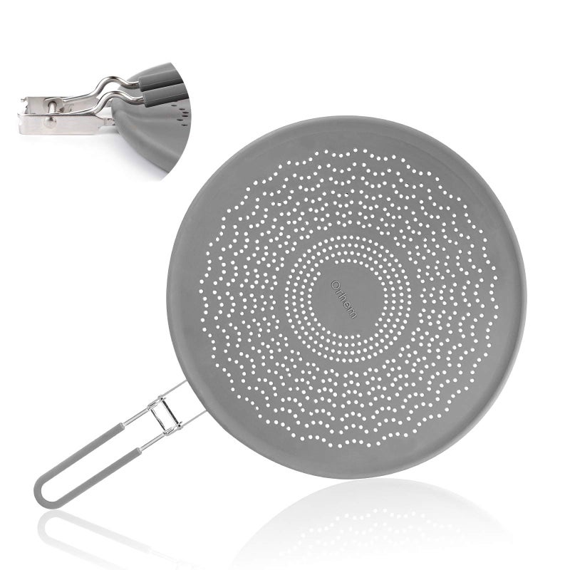 orhemus 13 Silicone Splatter Screen Pan Cover with Folding Handle Heat Insulation Cooling Mat Strainer Drain Board Oil Splash Guard for Frying Pan 