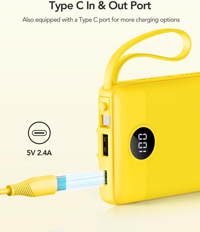 VRURC 10000mAh Power Bank With Built in Cables,USB C Battery Pack Portable Charger with 5 Outputs 2 Inputs Powerbank LED Display compatible with iPhone 14 13 12 Samsung S21 S20 Xiaomi iPad - Image 4