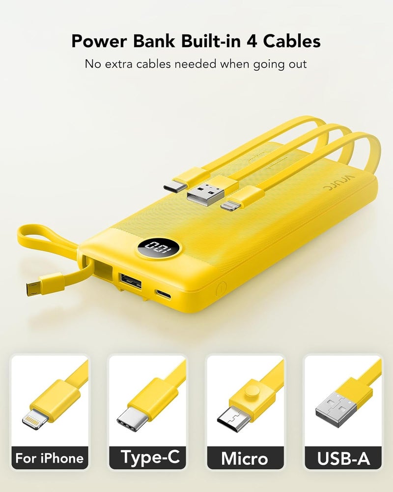 VRURC 10000mAh Power Bank With Built in Cables,USB C Battery Pack Portable Charger with 5 Outputs 2 Inputs Powerbank LED Display compatible with iPhone 14 13 12 Samsung S21 S20 Xiaomi iPad - Image 2