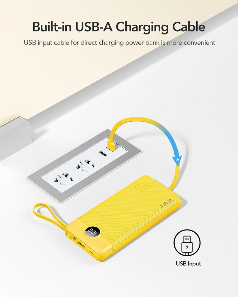 VRURC 10000mAh Power Bank With Built in Cables,USB C Battery Pack Portable Charger with 5 Outputs 2 Inputs Powerbank LED Display compatible with iPhone 14 13 12 Samsung S21 S20 Xiaomi iPad - Image 3
