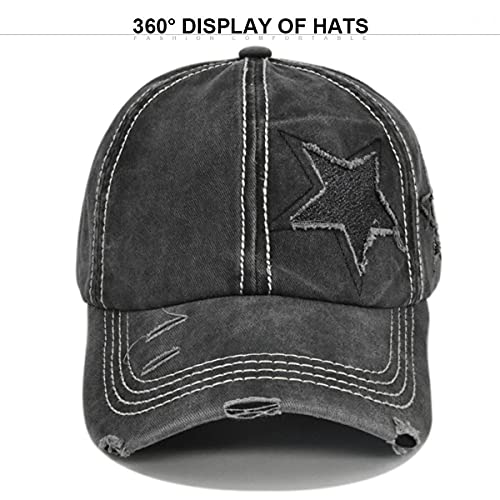 ProMindFun Womens Ponytail High Messy Bun Hats Distressed Baseball Caps Unconstructed Washed Dad Hat Girls Trucker Ponycaps - Image 3