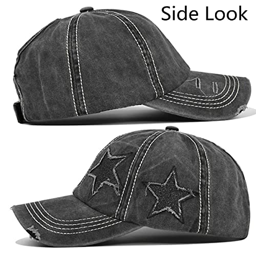 ProMindFun Womens Ponytail High Messy Bun Hats Distressed Baseball Caps Unconstructed Washed Dad Hat Girls Trucker Ponycaps - Image 4