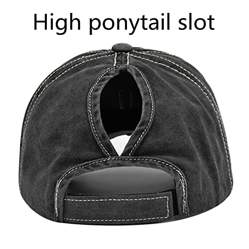 ProMindFun Womens Ponytail High Messy Bun Hats Distressed Baseball Caps Unconstructed Washed Dad Hat Girls Trucker Ponycaps - Image 5