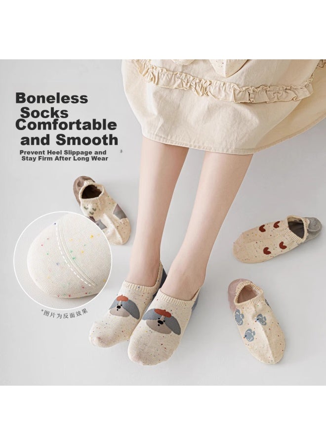 Gujin 5 Pairs Women'S Boat Socks Invisible Socks Ladies Summer Short Socks Thin Retro Polka Dot Yarn Cotton Socks Summer Women'S Socks - Image 4