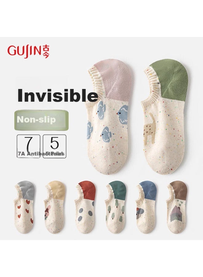 Gujin 5 Pairs Women'S Boat Socks Invisible Socks Ladies Summer Short Socks Thin Retro Polka Dot Yarn Cotton Socks Summer Women'S Socks - Image 1