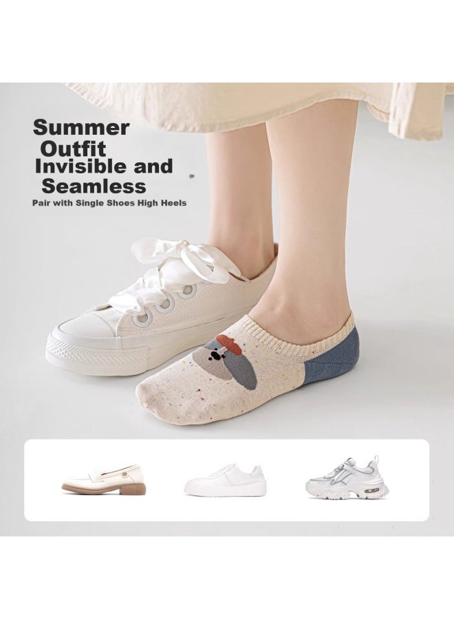 Gujin 5 Pairs Women'S Boat Socks Invisible Socks Ladies Summer Short Socks Thin Retro Polka Dot Yarn Cotton Socks Summer Women'S Socks - Image 5