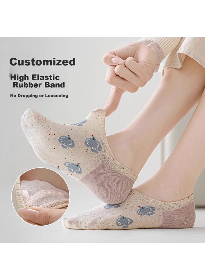 Gujin 5 Pairs Women'S Boat Socks Invisible Socks Ladies Summer Short Socks Thin Retro Polka Dot Yarn Cotton Socks Summer Women'S Socks - Image 3