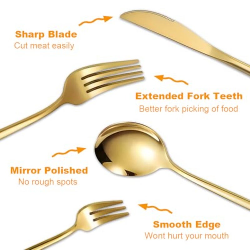 Stainless Steel Flatware Set, Titanium Gold Plated Stainless Steel Flatware Set, 30 Peices Golden Cutlery Set of Knives Spoon Fork Kitchen Utensils Tablespoon Skewer Accessories Home Restaurant - Image 5