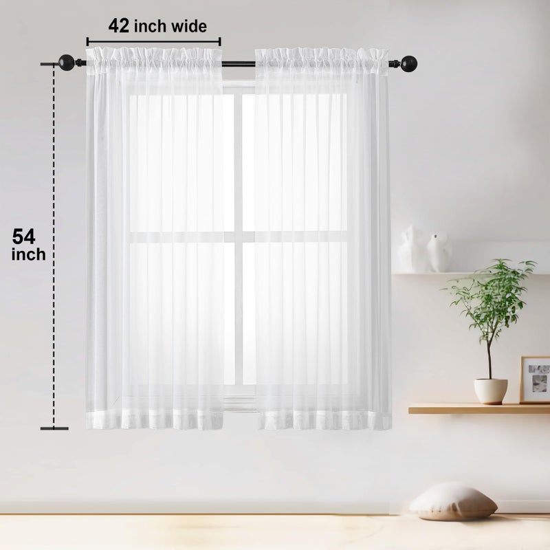 OWENIE Sheer White Curtains Living Room 54 inches Long, Rod Pocket Curtain Sheers Bedroom, Light Filtering Voile Panels Drapes Small Window Treatments 2 Panels, 42" W x 54" L, White - Image 5