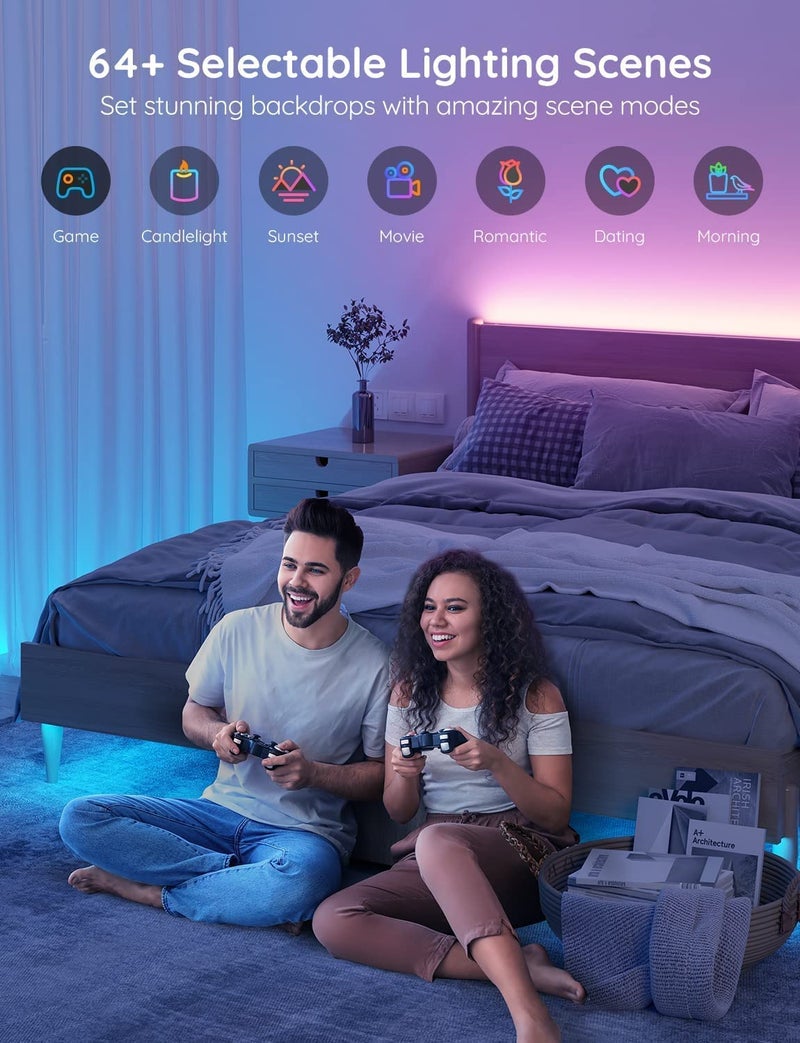Govee LED Strip Lights 100ft, LED Lights for Bedroom, WiFi RGB LED Lights work with Alexa and Google Assistant, 64 Modes and Music Sync, Strip Lights for Indoor, Home Decor, 2 Rolls of 50ft - Image 3