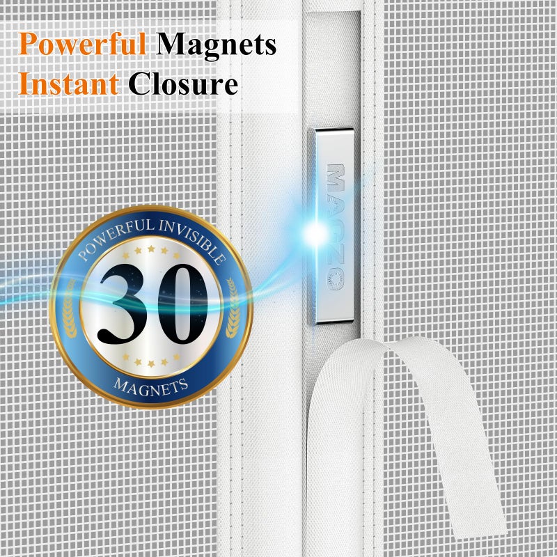 MAGZO Magnetic Screen Door White, Fits 32'' x 80'' Door, Reversible Left Right Side Opening, Scratch-Proof Polyester, Pet&Kids Friendly, Easy Install with Hook&Loop, Keep Annoying Creatures Out - Image 4