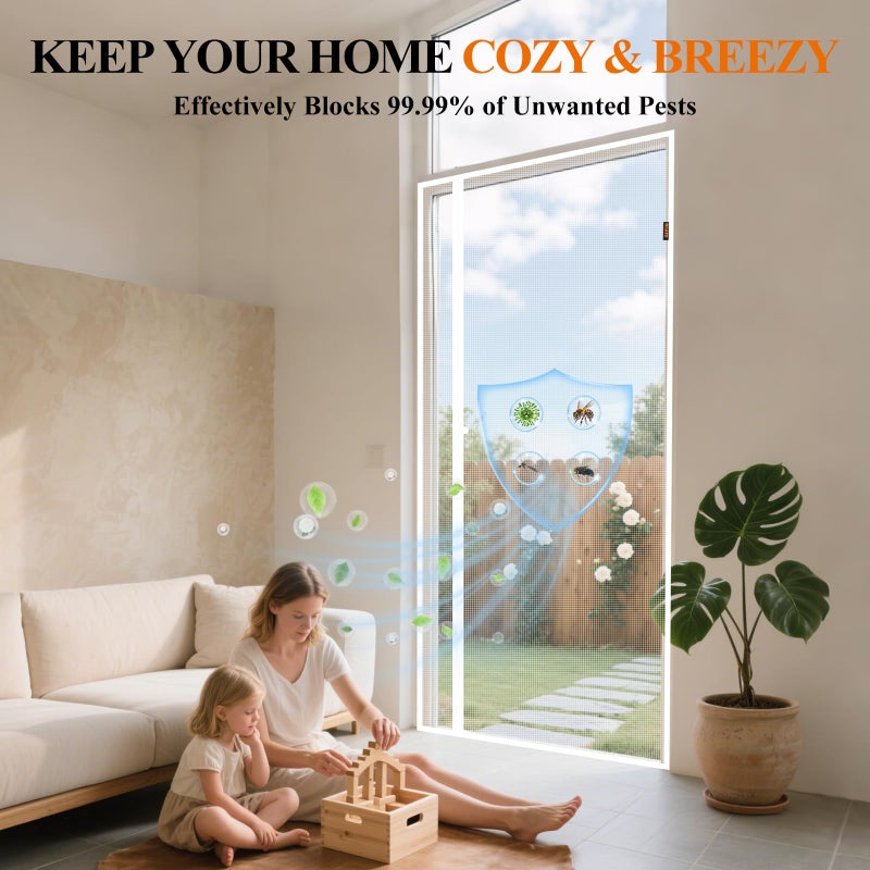 MAGZO Magnetic Screen Door White, Fits 32'' x 80'' Door, Reversible Left Right Side Opening, Scratch-Proof Polyester, Pet&Kids Friendly, Easy Install with Hook&Loop, Keep Annoying Creatures Out - Image 3
