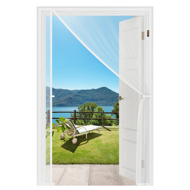 MAGZO Magnetic Screen Door White, Fits 32'' x 80'' Door, Reversible Left Right Side Opening, Scratch-Proof Polyester, Pet&Kids Friendly, Easy Install with Hook&Loop, Keep Annoying Creatures Out - Image 1