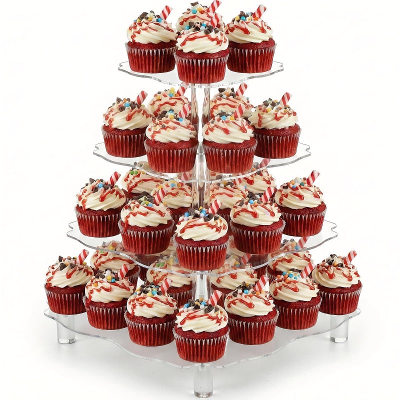 Goaste 4 Tier Acrylic Cupcake Tower Stand, 12 Inch Square Tower Cupcake Display Holder, Clear Dessert Pastry Tower with Rod Feet for 52 Cupcakes, Display for Wedding, Birthday Party, Baby Shower - Image 1