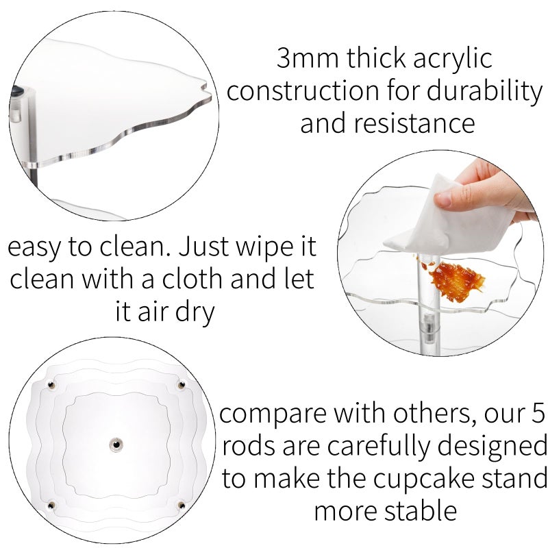 Goaste 4 Tier Acrylic Cupcake Tower Stand, 12 Inch Square Tower Cupcake Display Holder, Clear Dessert Pastry Tower with Rod Feet for 52 Cupcakes, Display for Wedding, Birthday Party, Baby Shower - Image 5