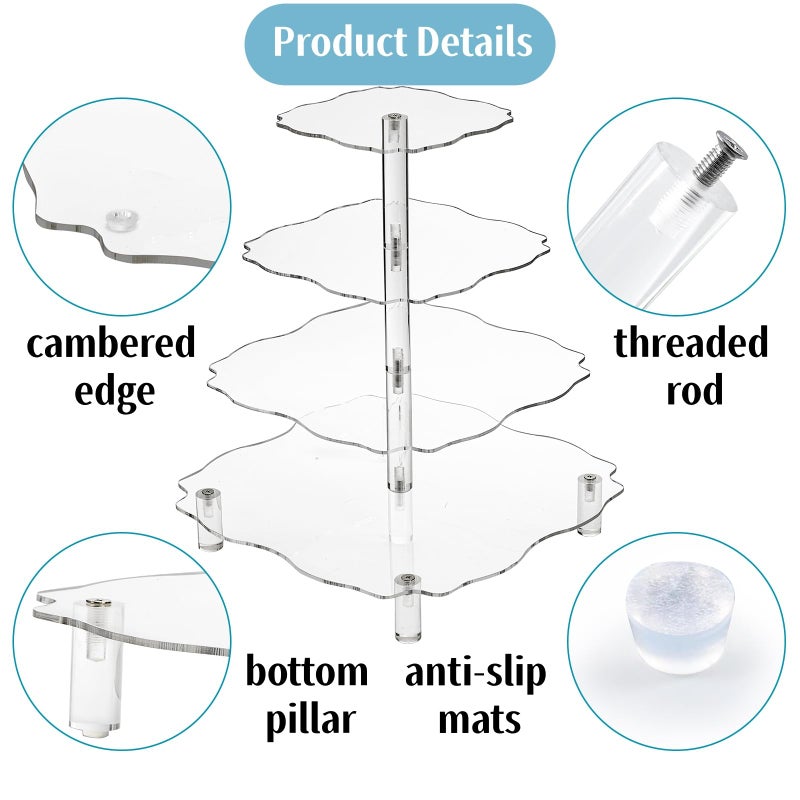Goaste 4 Tier Acrylic Cupcake Tower Stand, 12 Inch Square Tower Cupcake Display Holder, Clear Dessert Pastry Tower with Rod Feet for 52 Cupcakes, Display for Wedding, Birthday Party, Baby Shower - Image 3