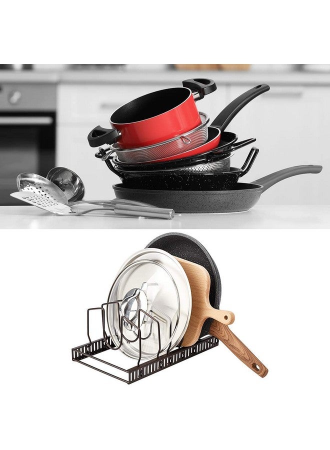 TopLife منظم أغطية الأواني من توبلايف للخزائن وسطح العمل، لحامل أغطية 7+ مقلاة وأواني الخبز مع 7 أقسام قابلة للتعديل - بني - Image 3