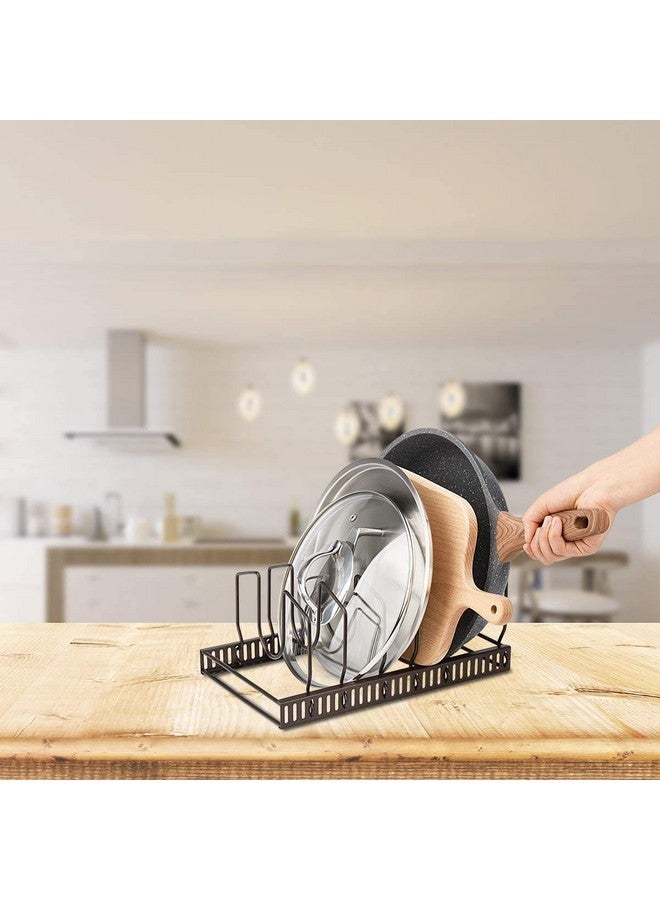 TopLife منظم أغطية الأواني من توبلايف للخزائن وسطح العمل، لحامل أغطية 7+ مقلاة وأواني الخبز مع 7 أقسام قابلة للتعديل - بني - Image 4