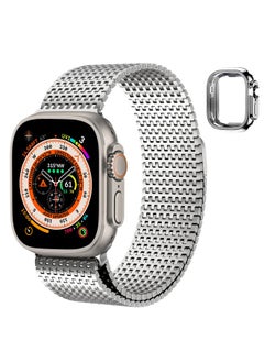 Fullmosa Fullmosa Compatible Apple Watch Band Ultra 49mm, Stainless Steel Mesh Loop Magnetic Clasp iWatch Strap with TPU Case for Apple Watch Series Ultra Ultra 2 8 7 6 5 4 3 2 1 SE SE2 (Silver)  - Image 1