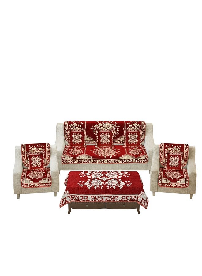 Dazzling DECOR Sofa Seater Slip Covers 5 Seater with Cushion and Table Cover - 3+2 Seater Velvet Sofa Cover Set for Single Sofa Couch - Latest Sofa Seat Protector Slip Back Covers, 2702_Maroon - Image 2