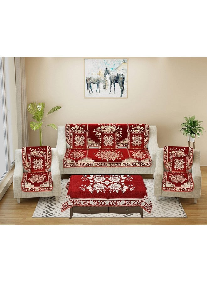 Dazzling DECOR Sofa Seater Slip Covers 5 Seater with Cushion and Table Cover - 3+2 Seater Velvet Sofa Cover Set for Single Sofa Couch - Latest Sofa Seat Protector Slip Back Covers, 2702_Maroon - Image 1