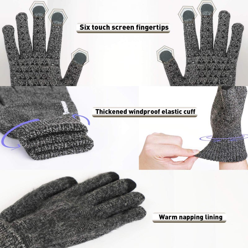 TRENDOUX Winter Gloves, Touch Screen Knit Glove for Men Women - Running Driving in Cold Weather - Non-Slip Grip - Thermal Liner - Elastic Cuff - Premium Material - Outdoor Riding - Black Gray - M - Image 3