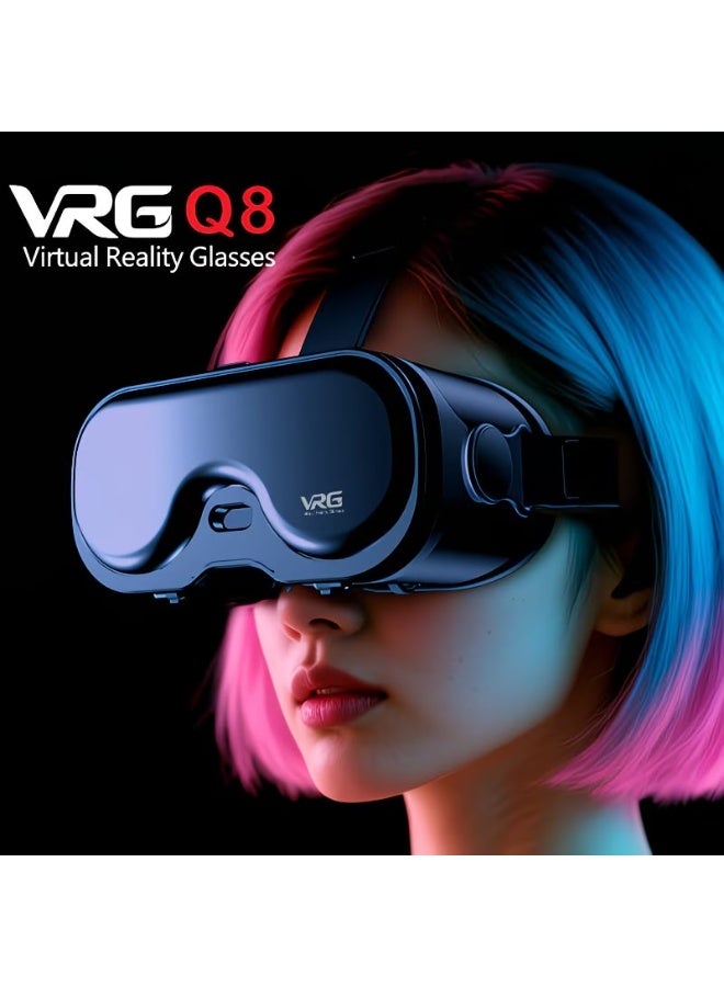 VRG نظارات الواقع الافتراضي VRG Q8 للهواتف المحمولة، مزودة بخاصية تعديل مستقلة لقصر النظر (من 0 إلى 800 درجة)، وعدسات عالية الدقة (HD)، ومتوافقة مع الهواتف الذكية (Android وiOS) بمقاسات تتراوح بين 5 و7 بوصات. - Image 3