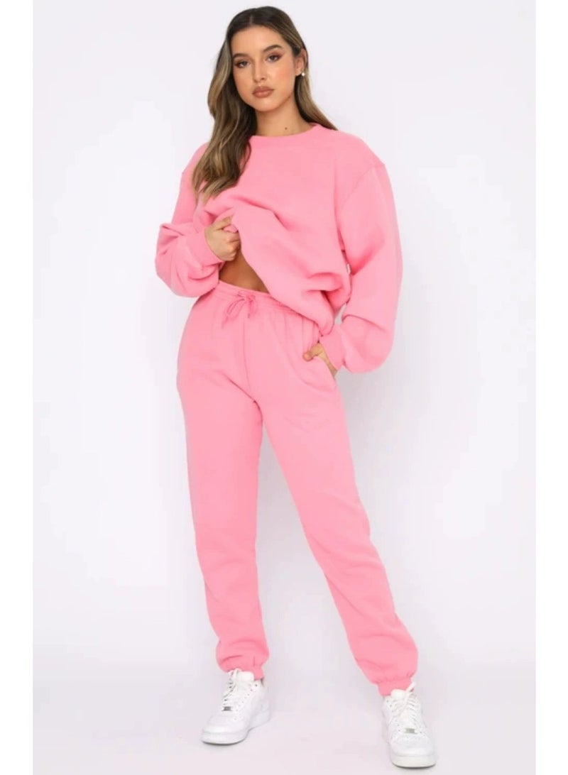 general Winter/ Autumn Solid-color Round-neck Pullover Pants for Women - Fashionable Casual Long-sleeved Sweatshirt Set - Image 1