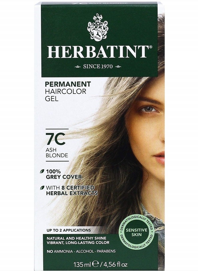 Herbatint Permanent Haircolor Gel, 7C Ash Blonde, Alcohol Free, Vegan, 100% Grey Coverage - 4.56 oz - Image 1