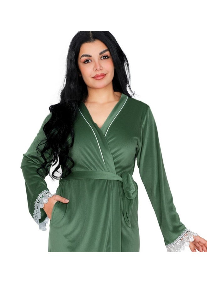 Dadoush Women's short velvet nightgown with long sleeves and lace, plain women's kimono from Dadoush - Image 5