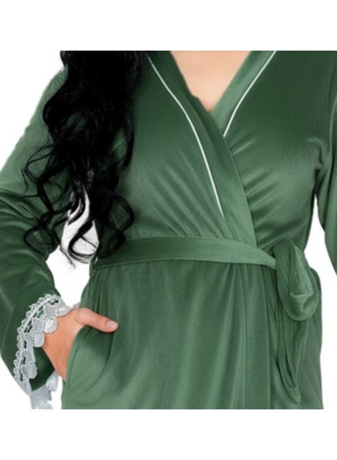 Dadoush Women's short velvet nightgown with long sleeves and lace, plain women's kimono from Dadoush - Image 2