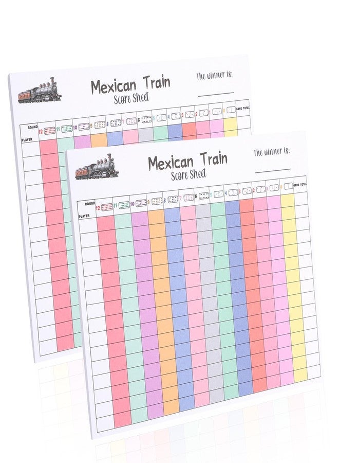 Sinbana 2pcs Mexican Train Score Pads, 120 Sheets Mexican Train Scoreboards Card Paper Print Clearly Colorful Chicken Foot Dominoes Game Score Tracker Accessories for Adults & Kids - Image 1