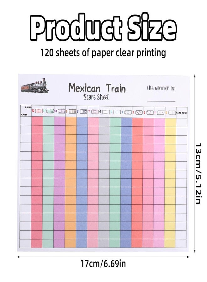 Sinbana 2pcs Mexican Train Score Pads, 120 Sheets Mexican Train Scoreboards Card Paper Print Clearly Colorful Chicken Foot Dominoes Game Score Tracker Accessories for Adults & Kids - Image 2